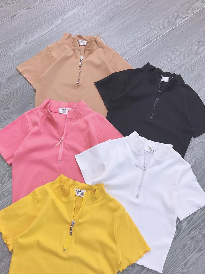 [HCM]Áo Thun Croptop Tay Ngắn Dây Kéo Cổ