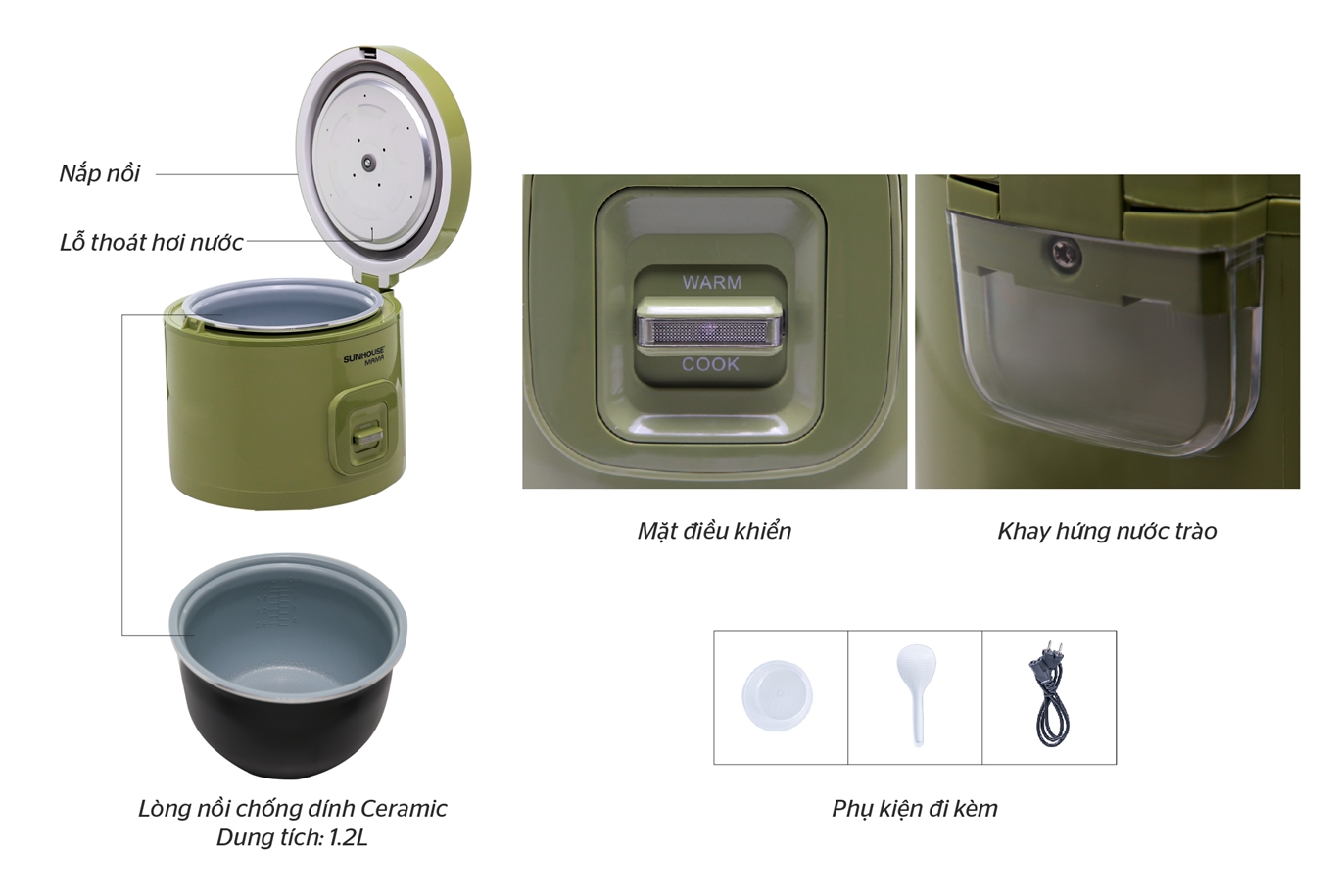 Nồi cơm điện 1.2L SUNHOUSE MAMA SHD8265G