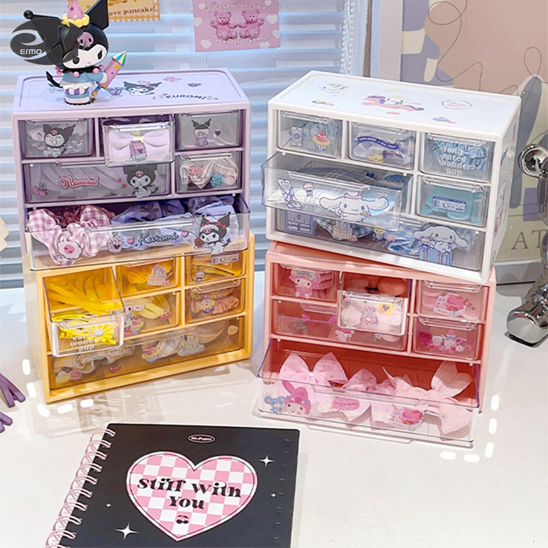 Compartmentalized Sanrio hộp lưu trữ máy tính để bàn kurome hộp lưu trữ ký túc xá sinh viên bàn ngăn kéo phòng ngủ chín ngăn hình vuông
