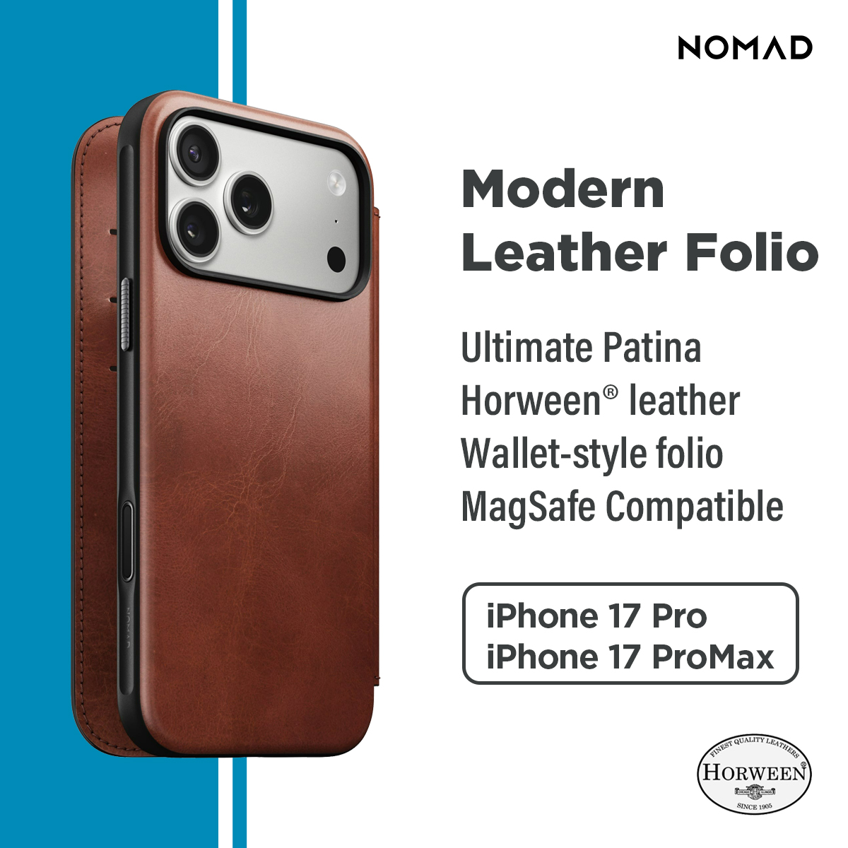 NOMAD Modern Leather Folio Case for iPhone 17 Pro / 17 Pro Max 