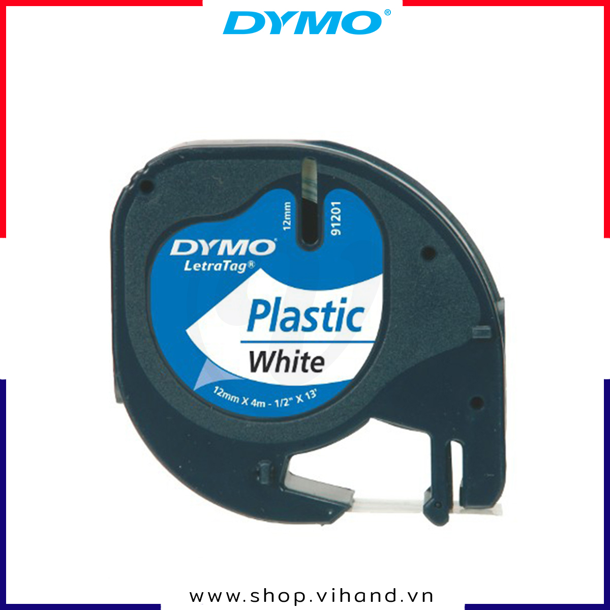 Băng nhãn dán Dymo LT nhựa Polyester 12mm x 4m Đen Trắng