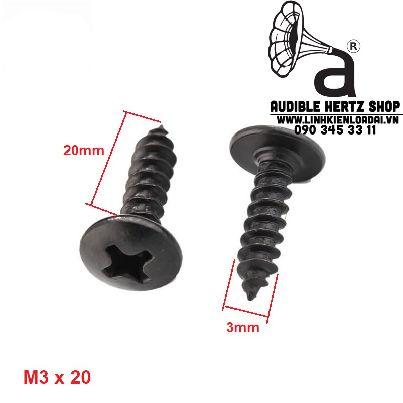 Vít gỗ đầu dù 4 cạnh bắt loa mạ kẽm M3, M4 (Combo 20 con)