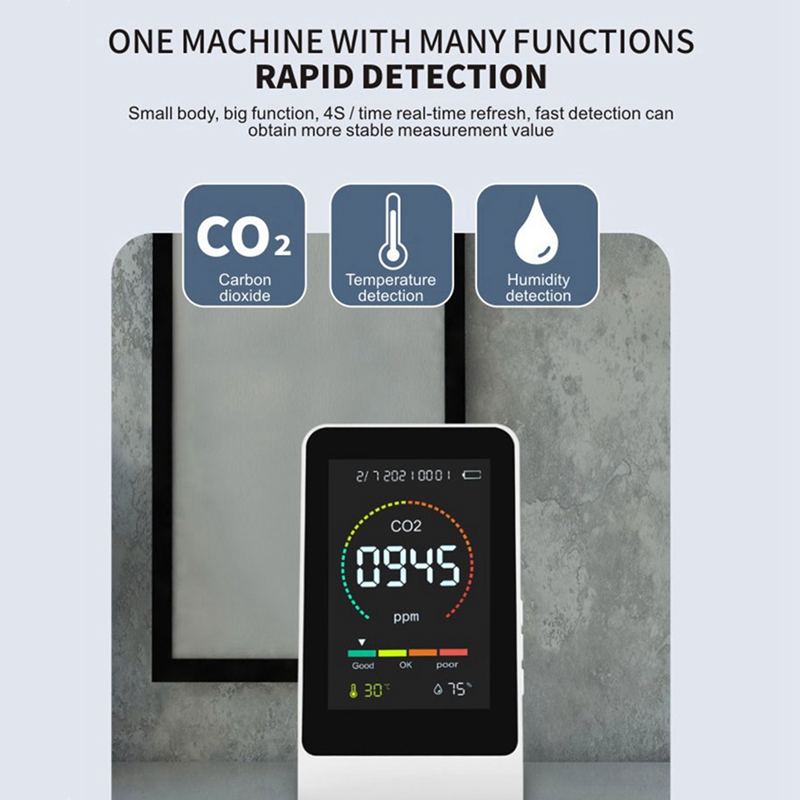 1Set 3 In1 CO2 Meter Smart Air Quality Detector Digital Temperature Humidity Sensor Tester (Black)