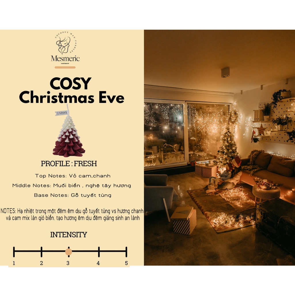 Nến thơm cây thông noel mesmeric hương giáng sinh tặng kèm đế gỗ