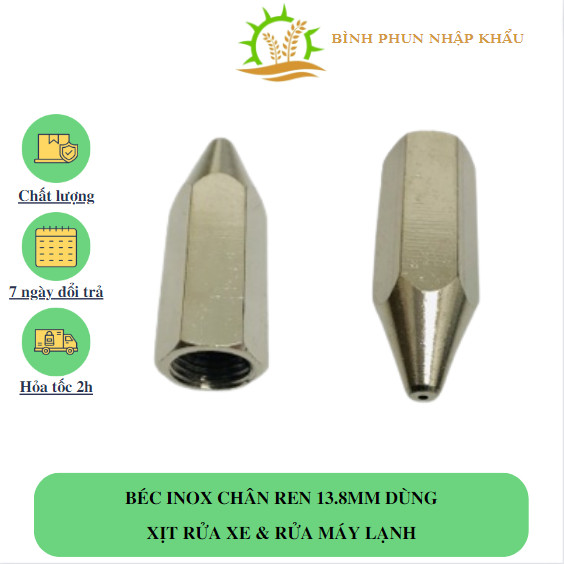 Đầu xịt béc inox rửa xe, máy lạnh chân ren 13.8mm | Béc rửa máy lạnh