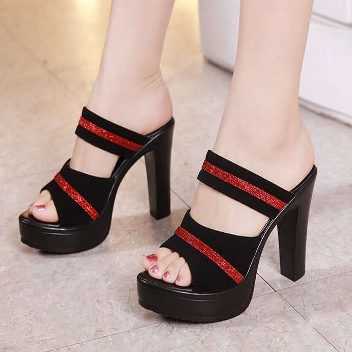 Dép cao gót 2 quai cao 10p cao cấp