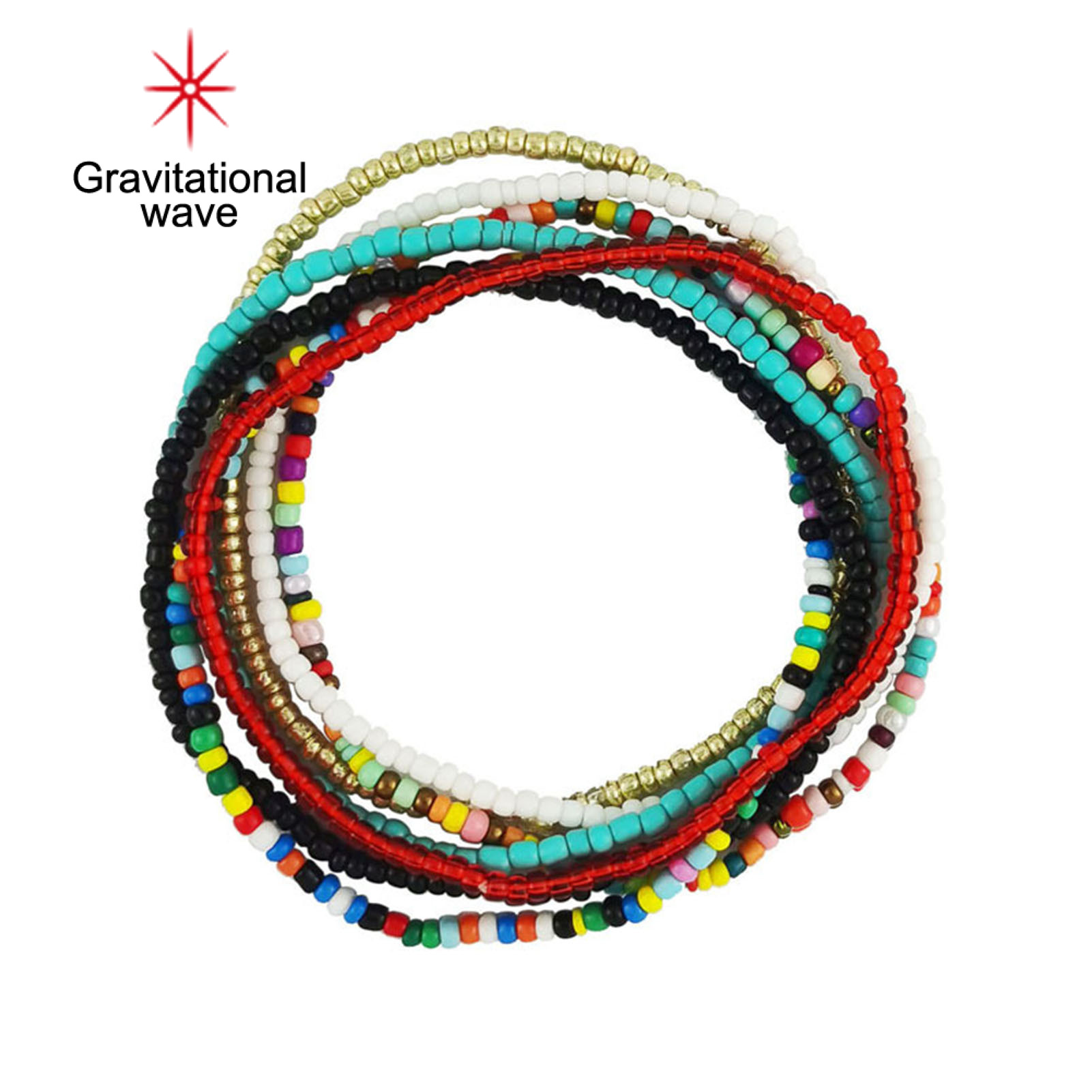 Gravitational wave 7Pcs/Set Bohemia Style Colorful Beads Anklets Handmade Creative Elastic Summer Beach Anklet Foot Chains Jewelry Gift