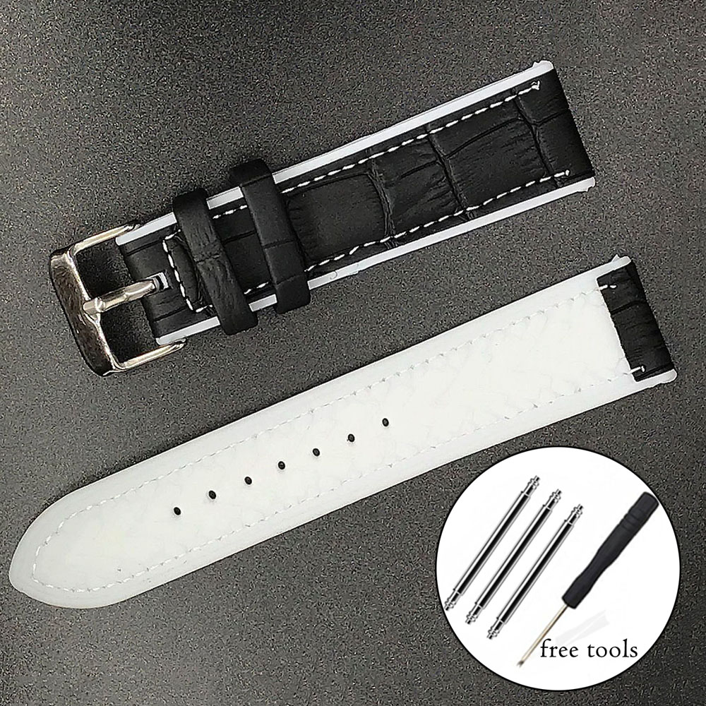 Silicone + Leather Watchband Stitched Strap 20mm for Samsung Galaxy Active 2 40 44mm and 42 46mm for Samsung Watch3 Belt 22mm for HuaWei Honor Magic Bracelet