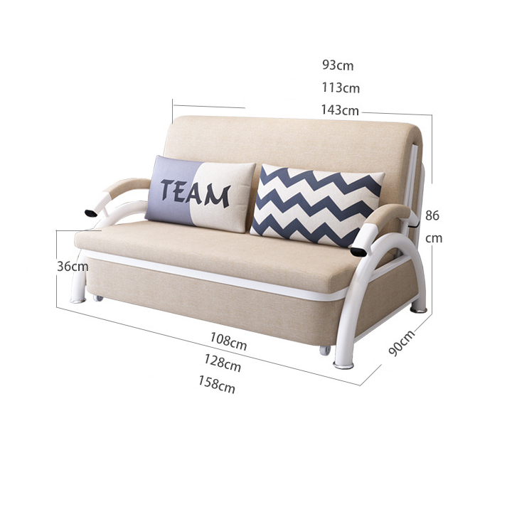Telescopic sofa bed folding sofa bed with 2 pillows portable size 1m28x1m95