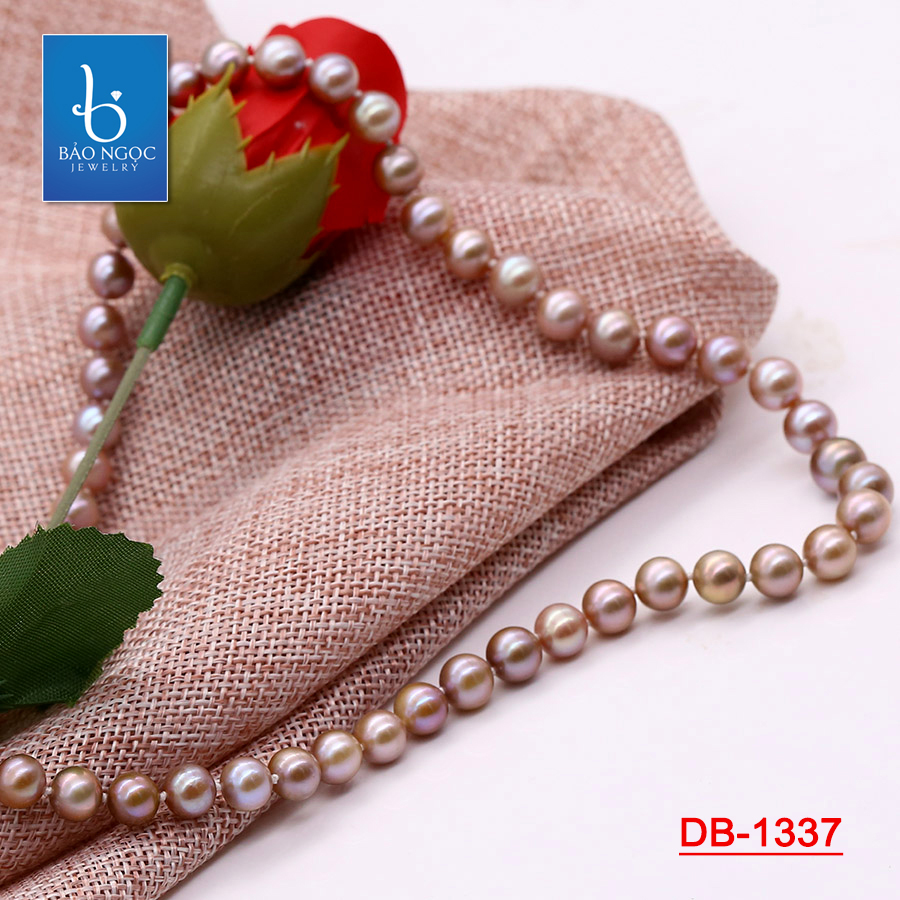 Chuỗi Vòng Cổ Ngọc Trai Nước Ngọt Tự Nhiên, Vòng Ngọc Trai Cao Cấp Hạt Tròn 8Ly Ánh Tím - DB1337 - Bảo Ngọc Jewelry