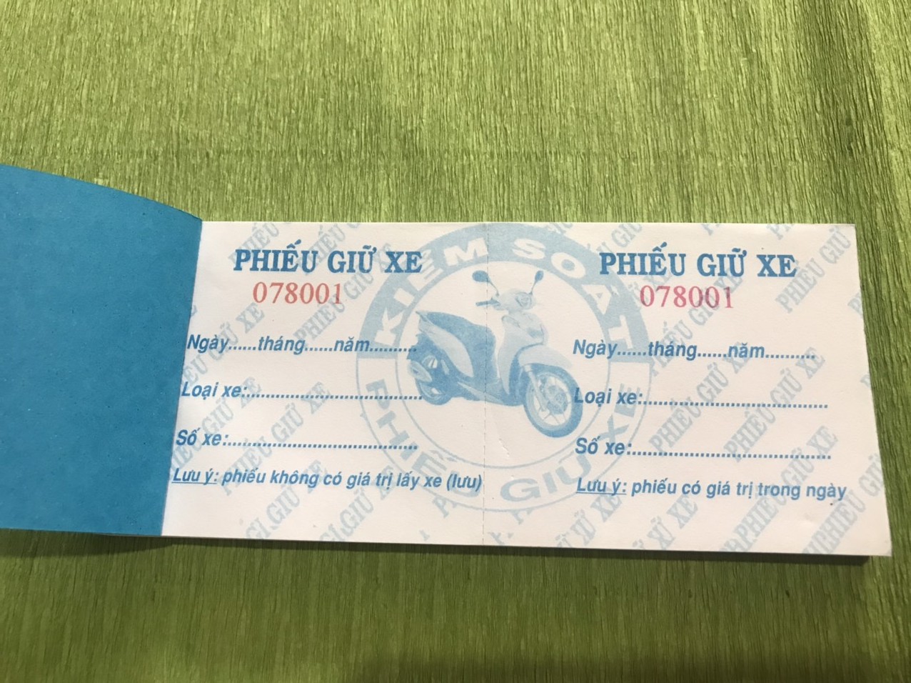 Phiếu Giữ Xe Có Số Thứ Tự 7x16 (100 tờ) - Cùi Gửi Xe Có Số