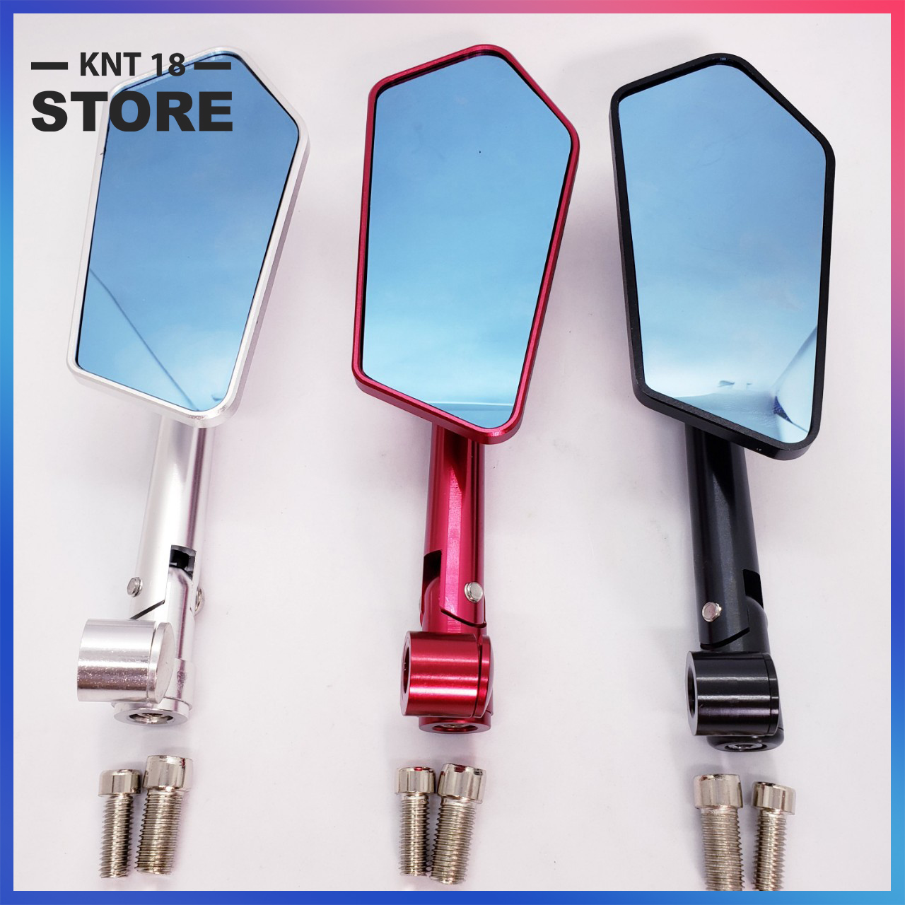 Gương xe máy rizoma xéo full nhôm CNC mẫu cao cấp mặt kính to và xanh chống chói, kính kiếng chiếu hậu