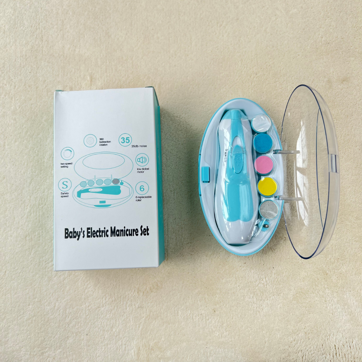 Máy dũa móng tay cho bé Baby Electric Set Chính hãng với 6 đầu mài dũa thay thế Zimbababy