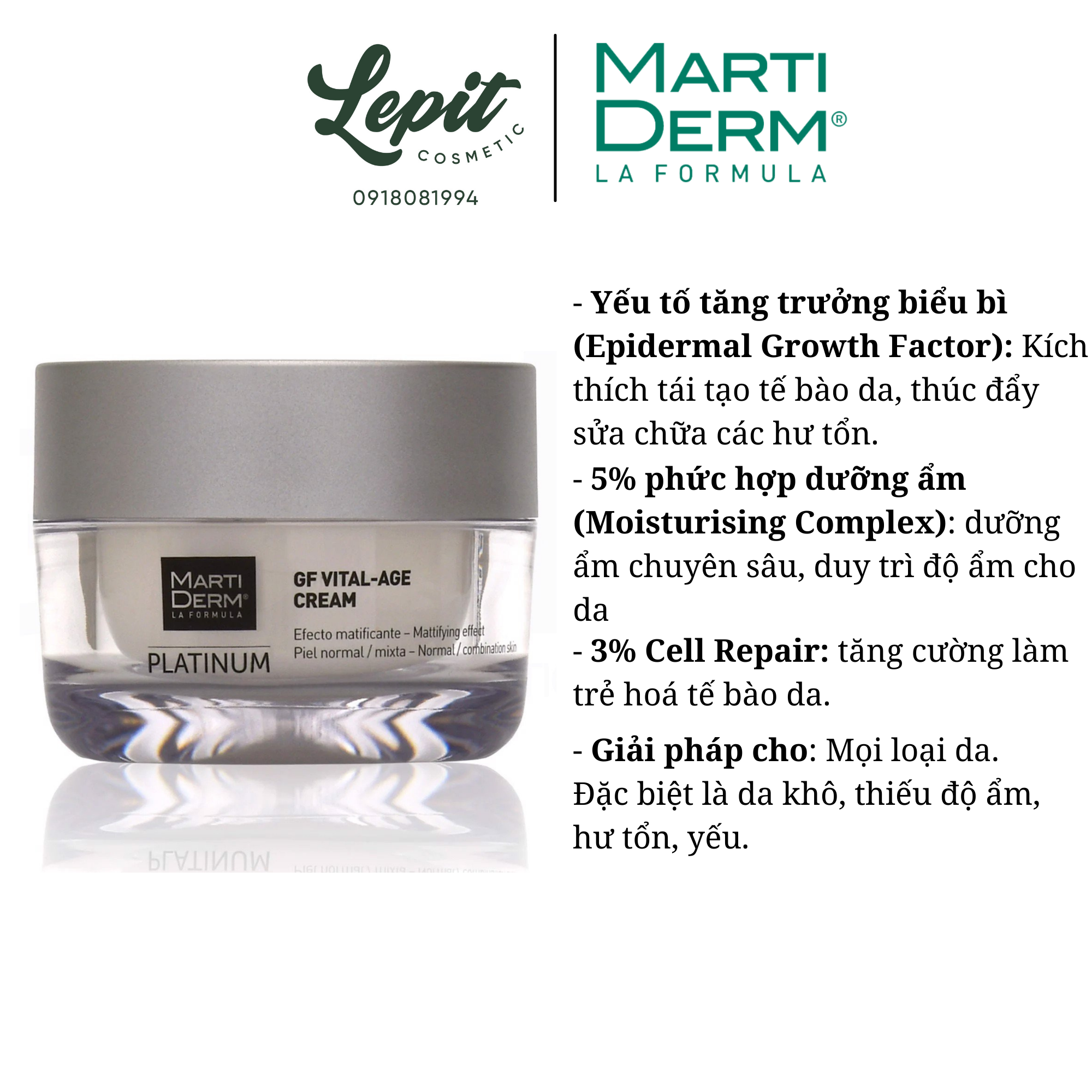 Kem dưỡng phục hồi chống lão hóa đa chức năng - martiderm platinum gf vital age cream