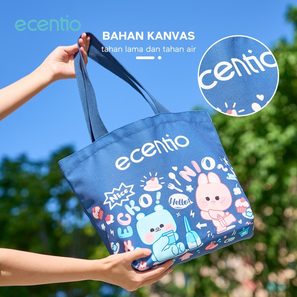 ECENTIO Blue Tote Bag Kanvas Tas Kain Lucu Tas Belanja Shopping