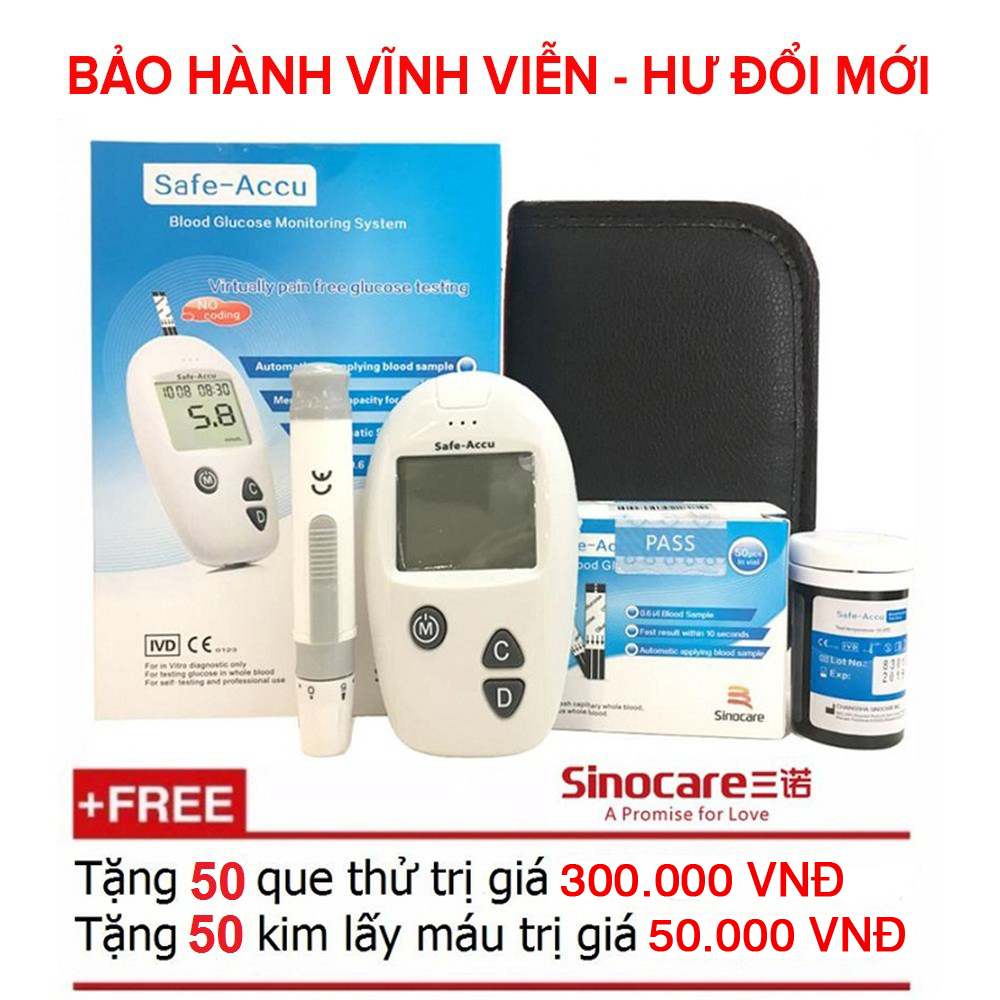 Nhập Khẩu Chính Hãng - Máy đo đường huyết Safe Accu - Sinocare Đức (Tặng kèm 50 que thử và 50 kim)
