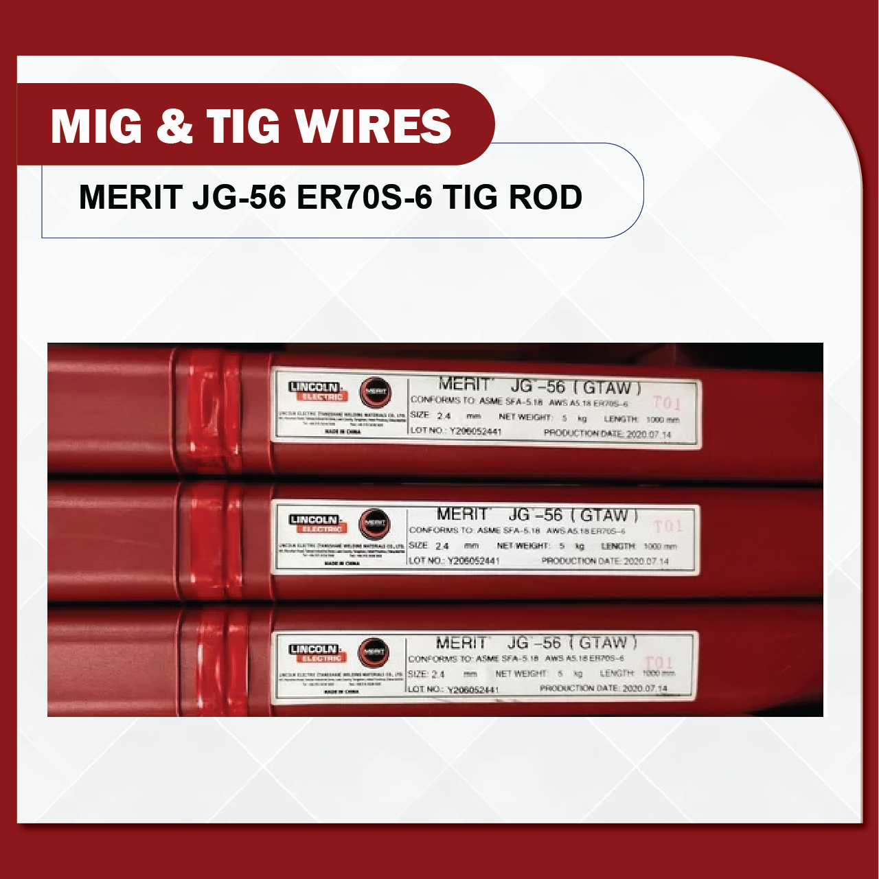 5KG Lincoln Electric, Merit JG56 ER70S6 TIG ROD(2.4MM) Lazada