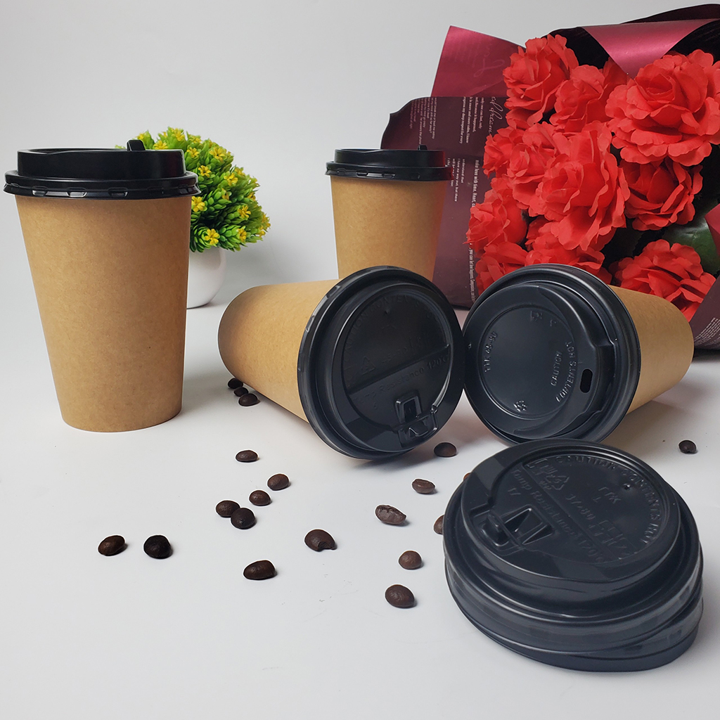 Combo 50 chiếc cốc giấy có nắp nâu trơn 480ml - 16oz