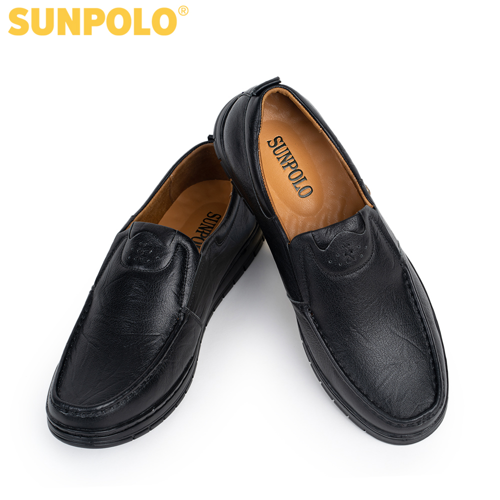 Giày mọi nam da bò SUNPOLO CS5074 Đen