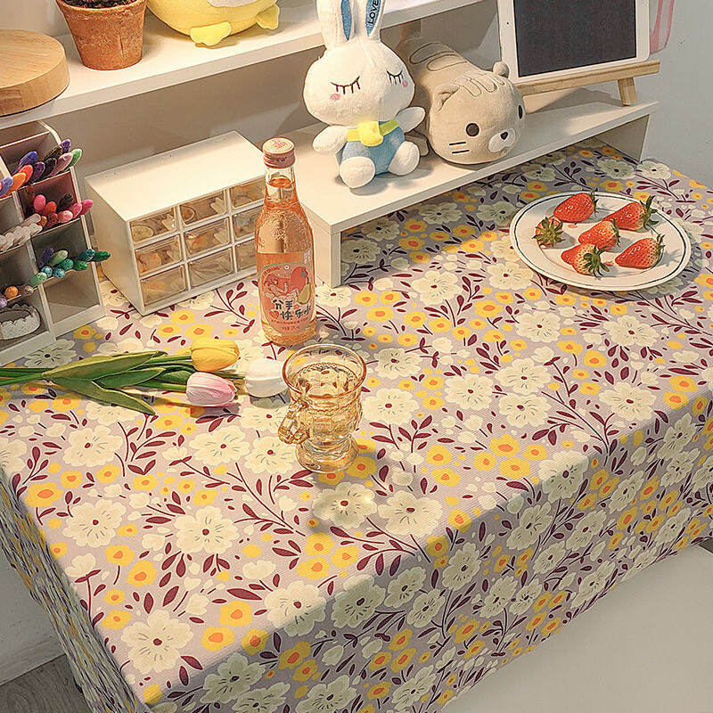 Lovehome Floral Plaid Tablecloth 2 4 6-Seater Rectangular Dining Table Cover Dustproof Desk Table Cloth