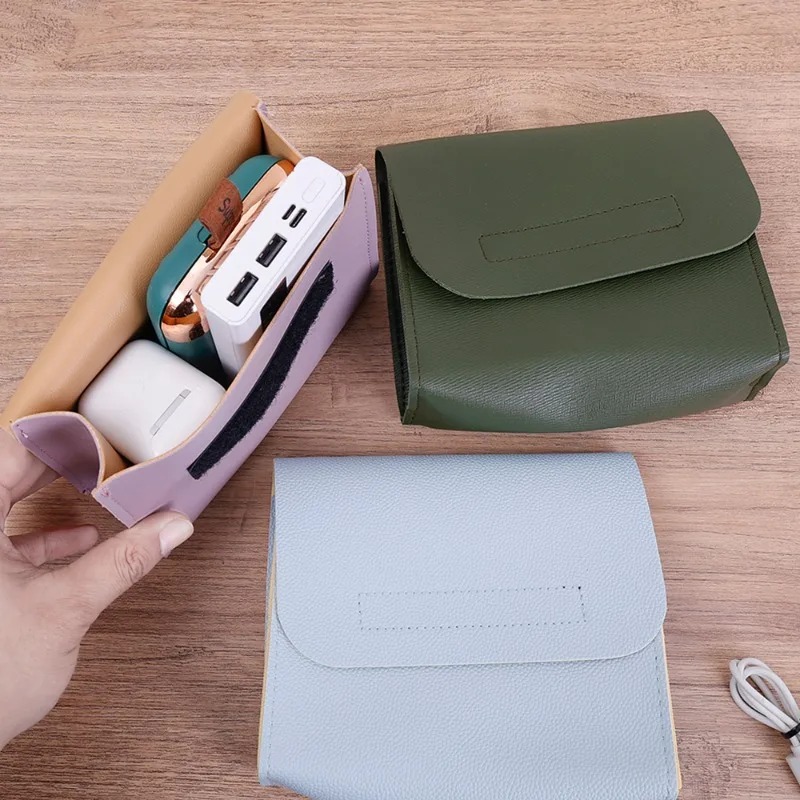 Portable Digital Storage Bag Data Cable Organizer PU Leather Desktop Charger U Disk Mobile Power Bank Storage Bag Digital Accessories