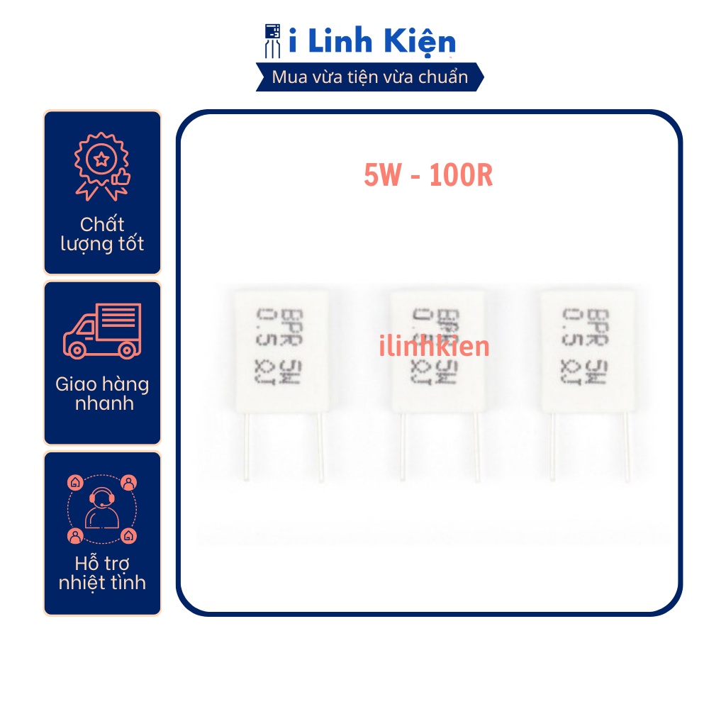 Điện trở sứ 5w 100r 5% thân đứng loại tốt