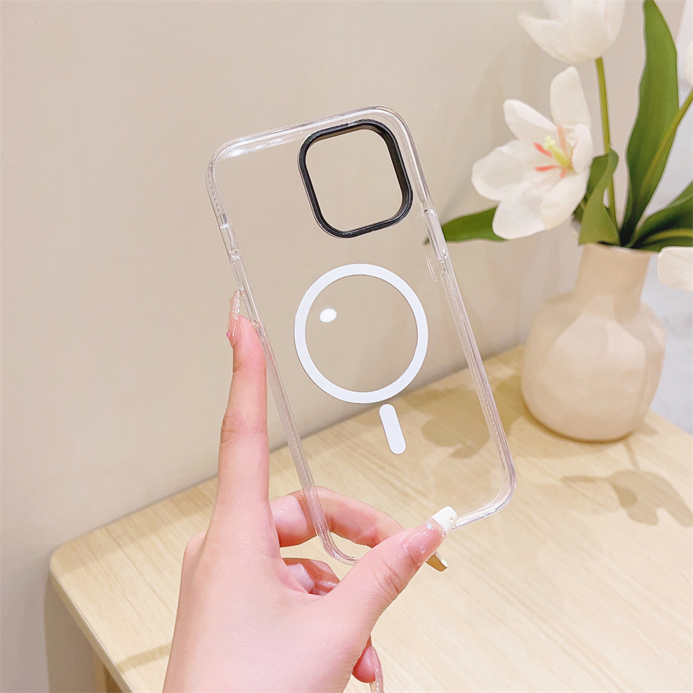 Crystal Clear Magsafe Case for iPhone 15 14 13 Pro Max Hard Acrylic Case Protective Wireless Charge Support Anti-Impact Cover