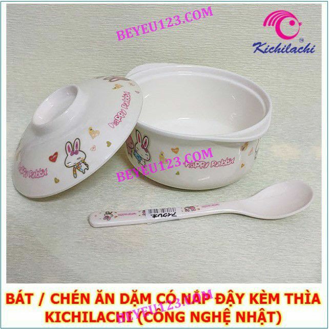 Bát / Chén nhựa kèm thìa ăn dặm cho bé H234J - Kichilachi Kichi (Nhật) KC K2025