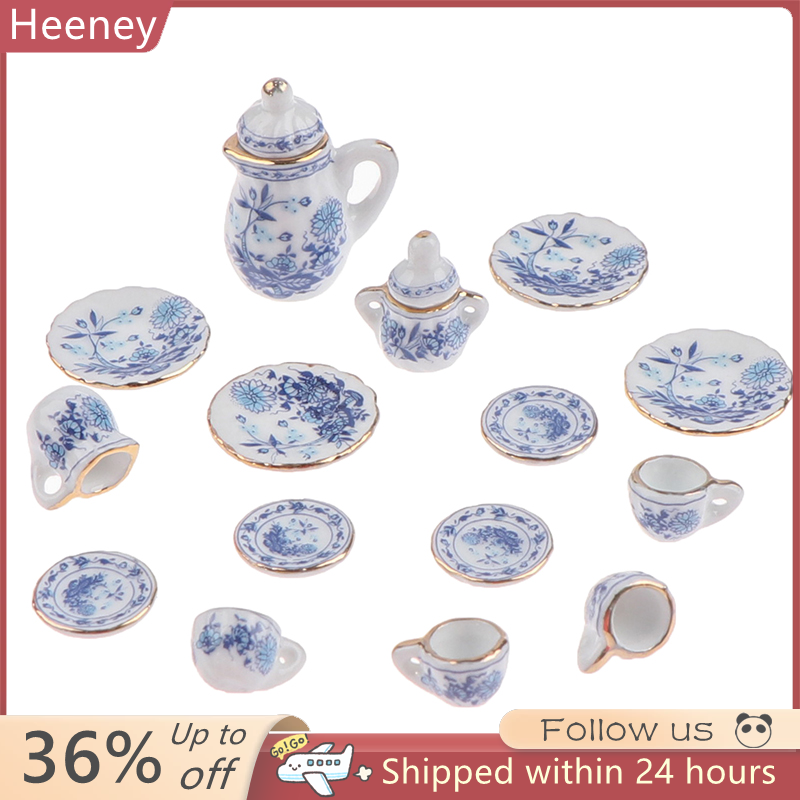 🍼 Heeney Bộ đồ ăn thu nhỏ Nhà búp bê 1:12 15 chiếc Bộ tách trà bằng sứ
