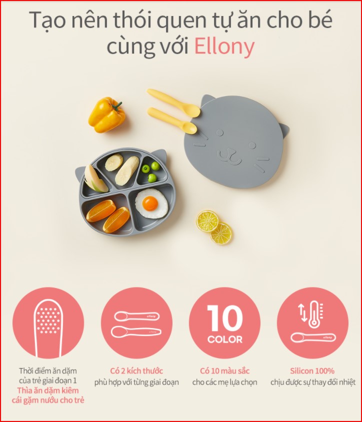Thìa ăn dặm silicon Ellony cho bé nhập khẩu Hàn Quốc