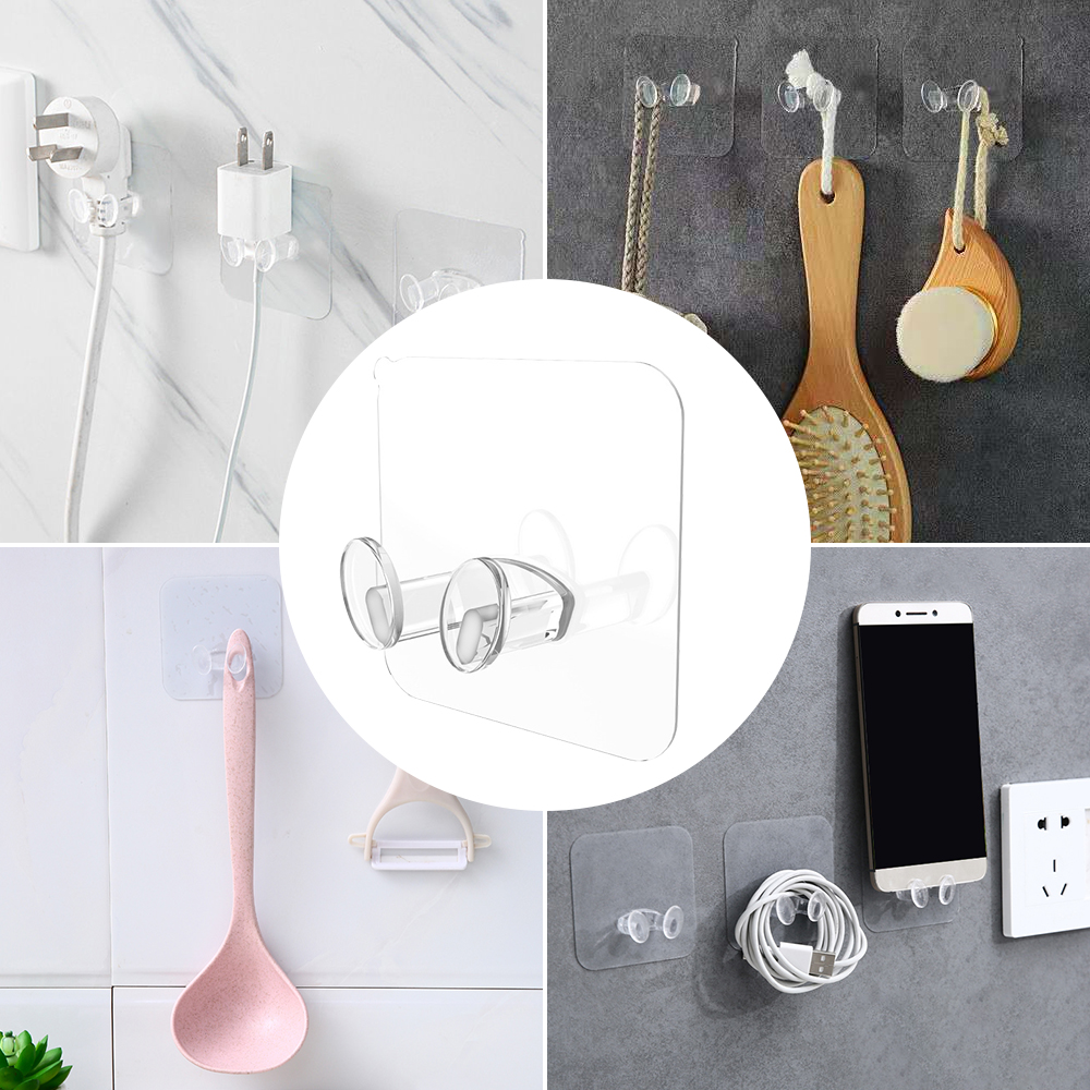 1/10/20Pcs Clear Strong Plug Hooks Adhesive Multi Purpose Transparent Plastic Pasting Hook
