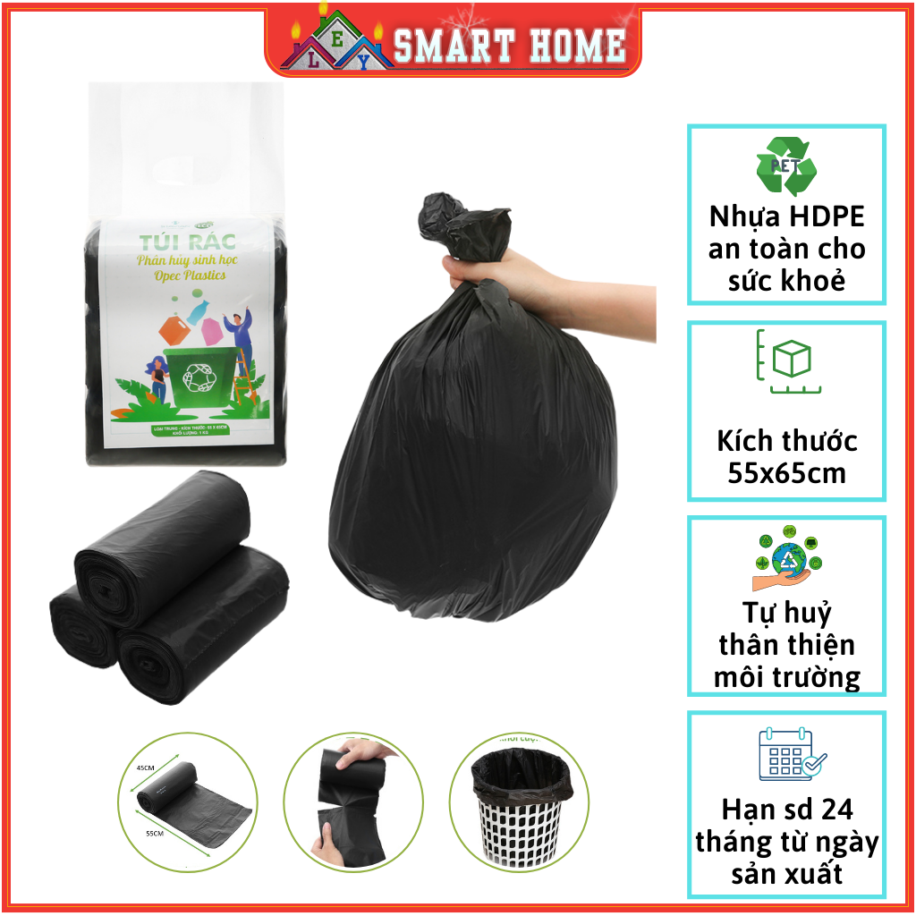 Túi đựng rác, túi đựng rác tự phân huỷ sinh học cỡ trung Loại 1 cuộn 55 x 65 cm - 1kg