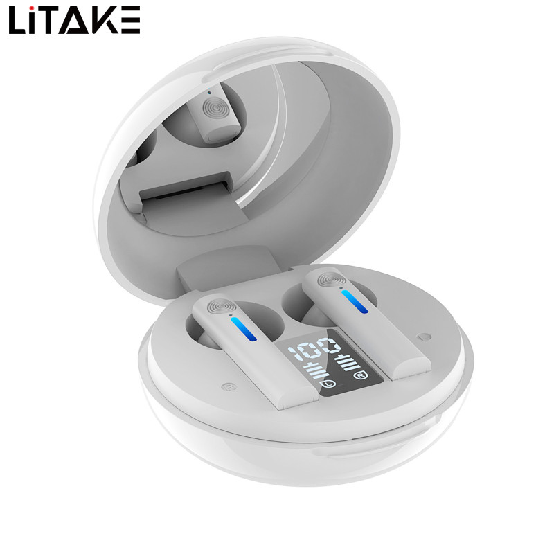 T15 Bluetooth-compatible 5.0 Headset Stereo Earbud With Makeup Mirror Binaural Touch-control Tws Wireless Earphone