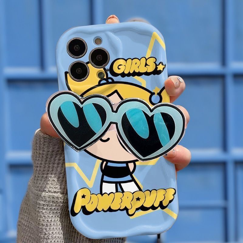 Hontinga for OPPO A3x Back Cover With Holder Fashion Girls Texture Phone Case Wavy Edge Soft Silicone Cover. 