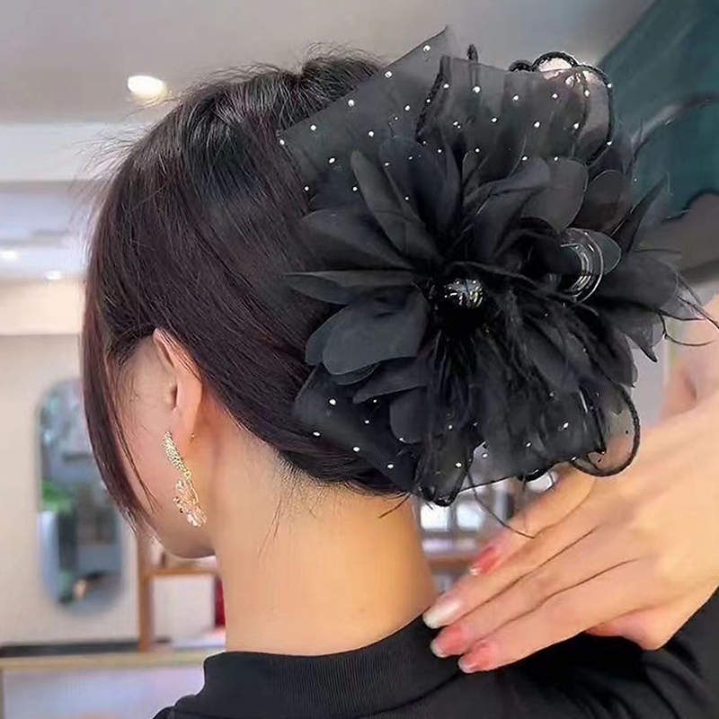 Mesh%20Lace%20Black%20Feather%20Ribbon%20Bow%20Hair%20Claws%20Hairpin%20Big%20Ponytail%20Holder%20Hair%20Clips%20Hair%20Accessories%20For%20Women%20BOYUAN%20-%20Image%205