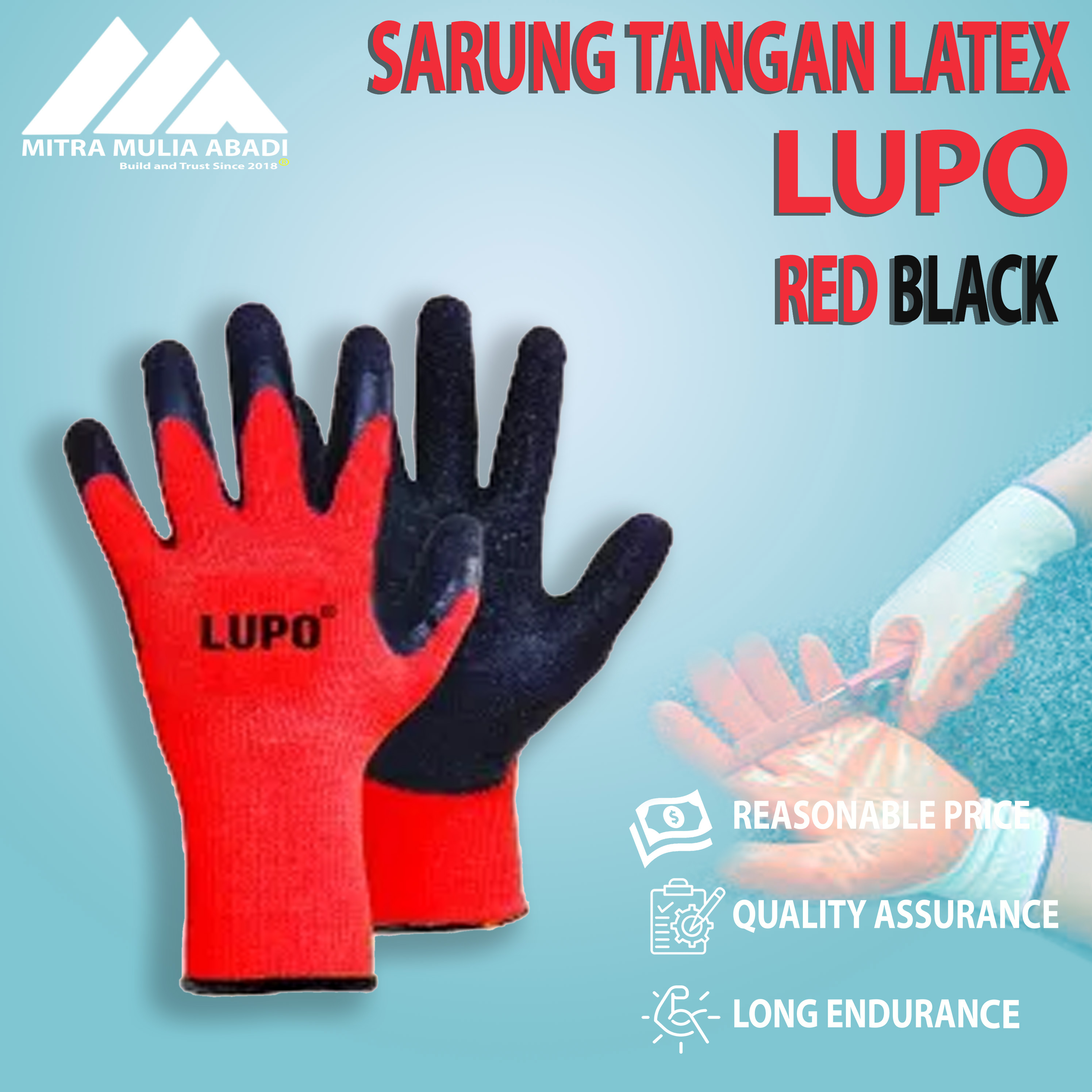 Sarung Tangan Karet LATEX PALMFIT NYLON LUPO Sarung Tangan