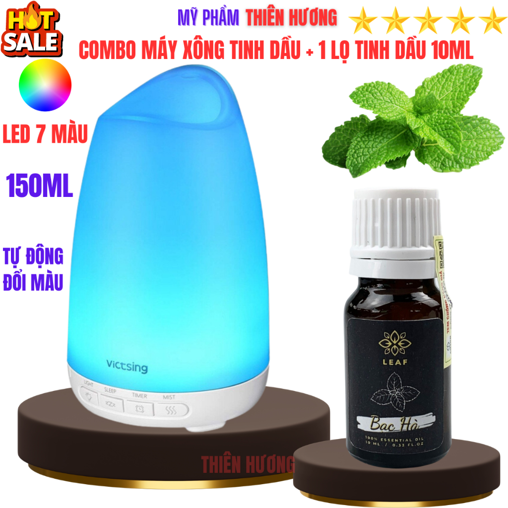Combo Máy xông tinh dầu Vdecor + 1 Lọ tinh dầu LEAF 10ml