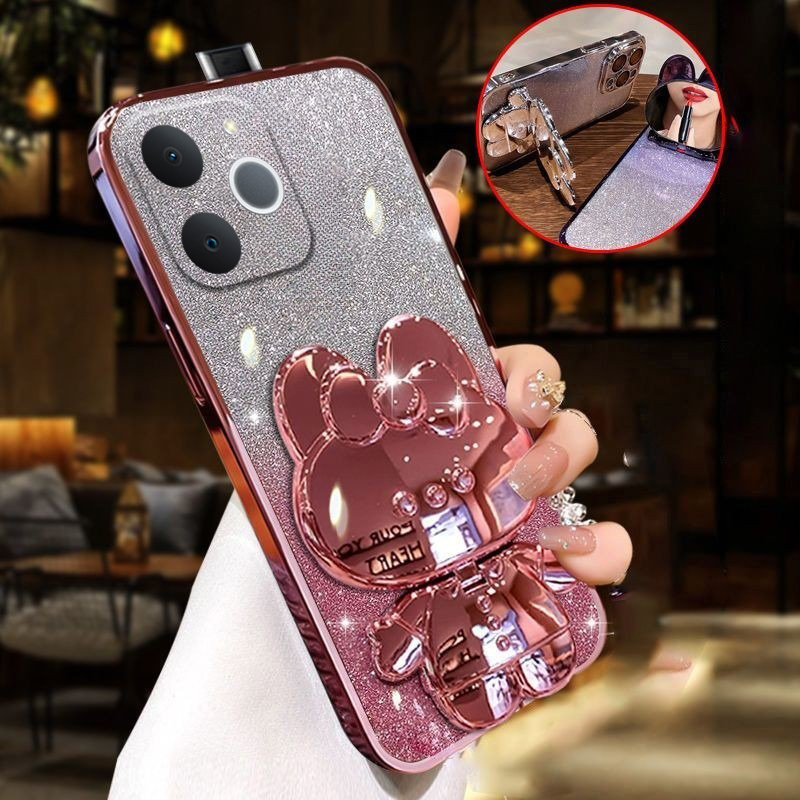 New Phone case Realme Note 70 Back cover Camera Protection Semi Transparent Soft Silicone Rabbit bracket Shockproof Exquisite Glitter Powder For Realme Note 70 case