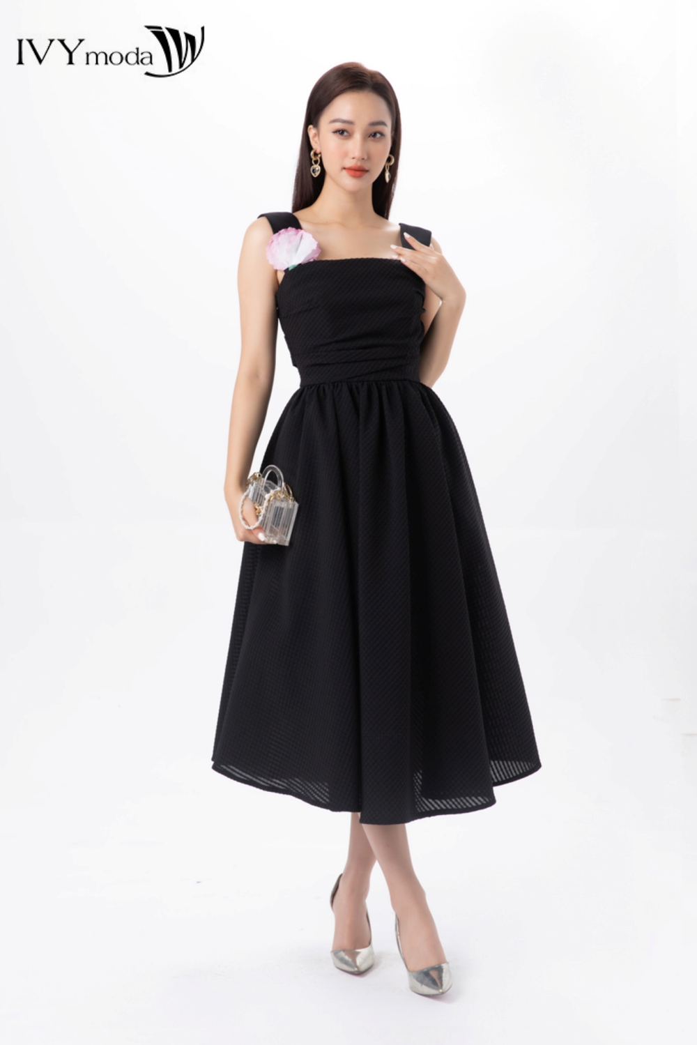 Đầm dạ hội xòe phối hoa IVY moda MS 45S2701