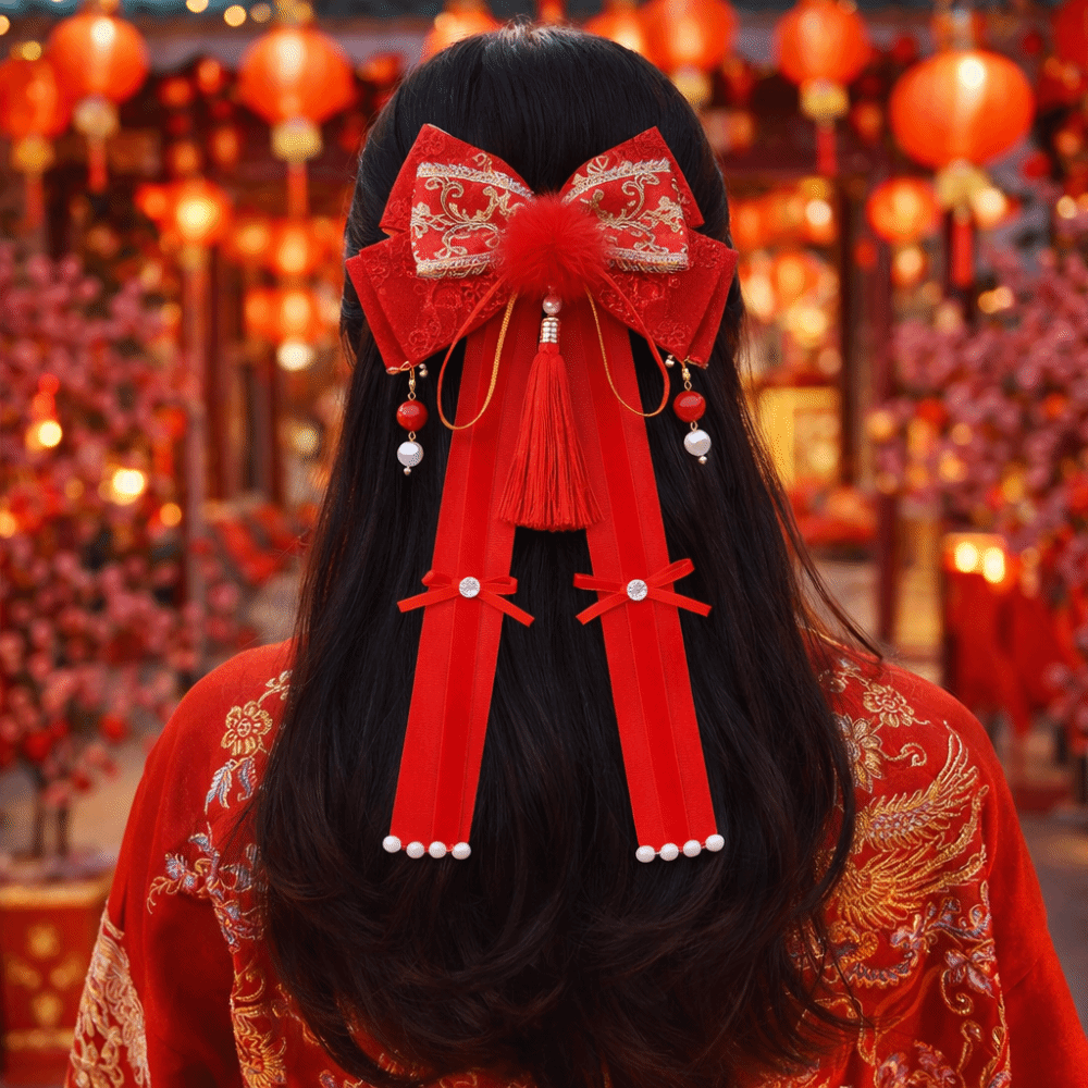 Sweet%20Red%20Bow%20Ribbon%20Hair%20Clip%20Tassel%20Ribbon%20New%20Year%20Hairpin%20Plush%20Pompom%20Hanfu%20Hair%20Ornamen%20Children's%20Headwear%20-%20Image%205