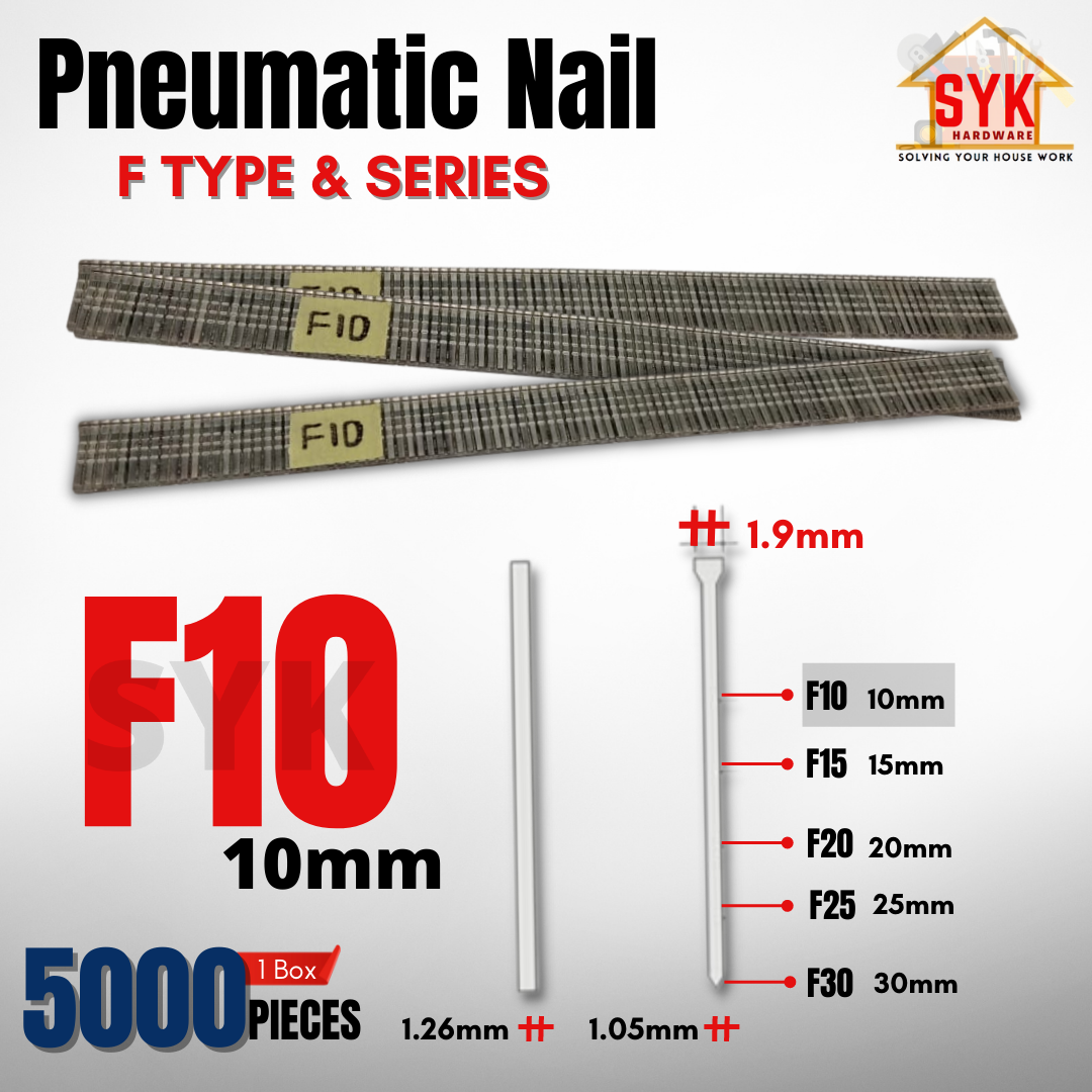 SYK Pneumatic Air Gun Refill Nail F Type Series F10(10mm) F15(15mm) F20