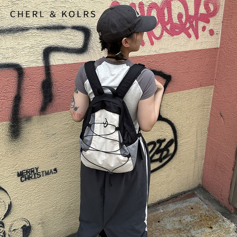 C&K Women's backpack color-block backpack casual versatile large-capacity student school bag