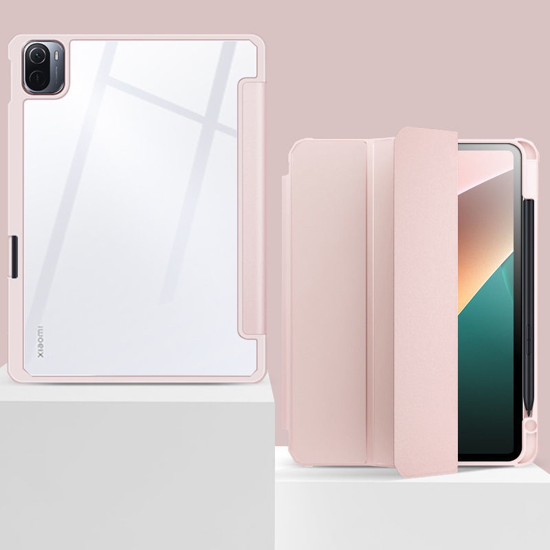 Tablet sleep wake flip smart case with pencil slot for xiaomi redmi pad 10.61 mi pad 5/6 pro mi pad 5 pro 12.4" transparent acrylic cover