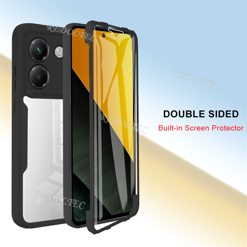 Cover Trasparente Antiurto Per Xiaomi Poco M7 Pro 5G - Protezione 360° Con Display Incorporato, Custodia Ibrida TPU + PC, Verde, Ricarica Wireless Compatibile - 3
