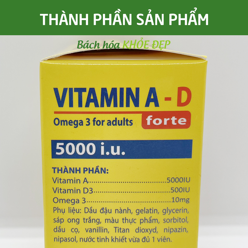 Viên Uống Bổ Sung Vitamin A D Omega 3 tăng cường sức khỏe nâng cao đề kháng tốt cho mắt da - Hộp 100 viên