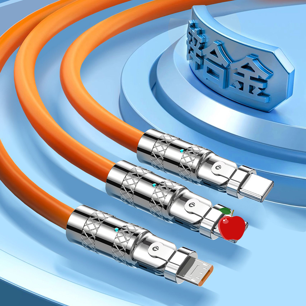 sanhe 120W 3 In 1 Fast Charging Cable for Game Charger Data Cable Liquid Silicone USB Line
