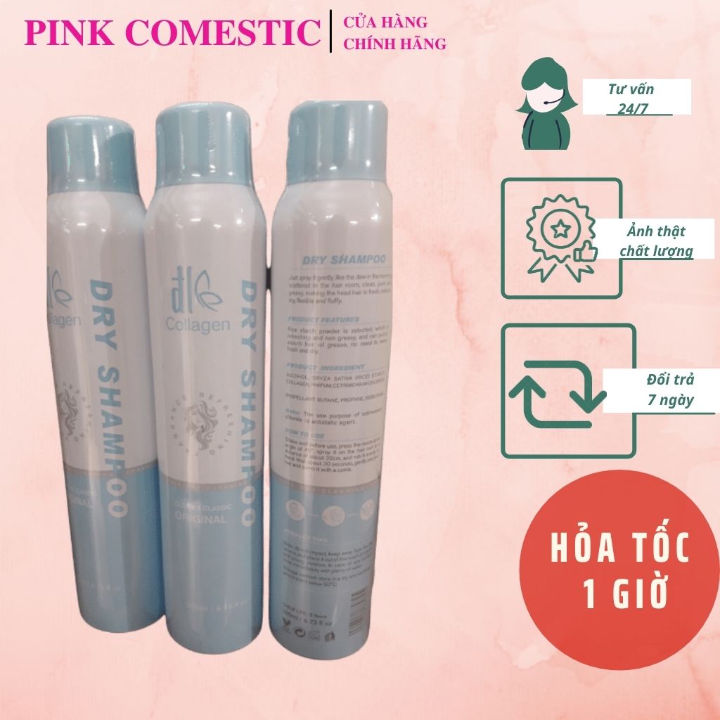 Dầu gội khô collagen đl dry shampoo 200ml - hàng chính hãng - pink cosmetics