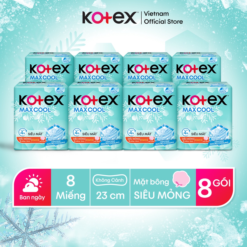 Combo 8 Gói Băng Vệ Sinh Kotex MaxCool SMC 23cm (8 miếng/gói)