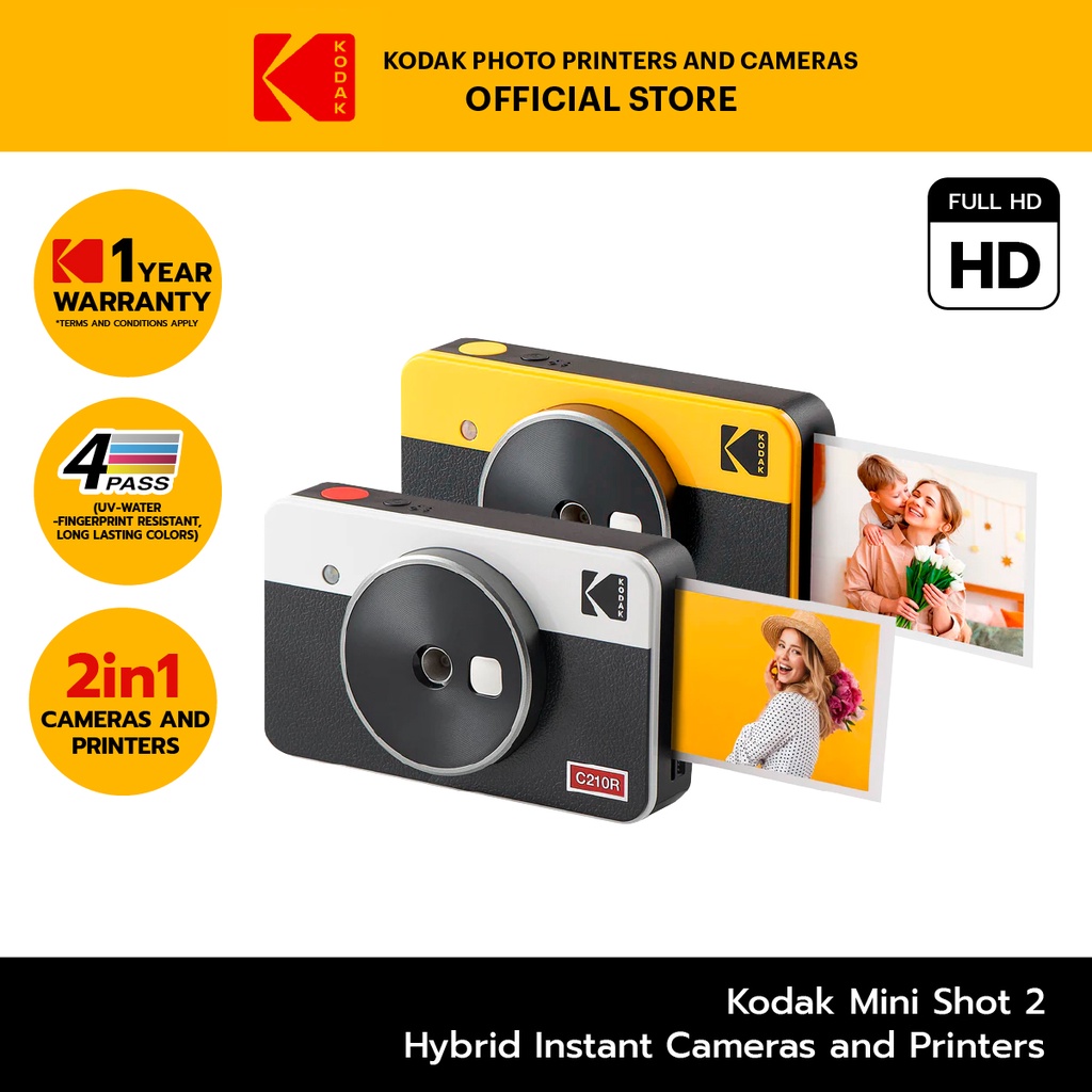 KODAK Mini Shot 3 Retro 4PASS 2-in-1 Instant Digital Camera and Photo  Printer (3x3 inches) + 68 Sheets Cartridge Bundle, Yellow