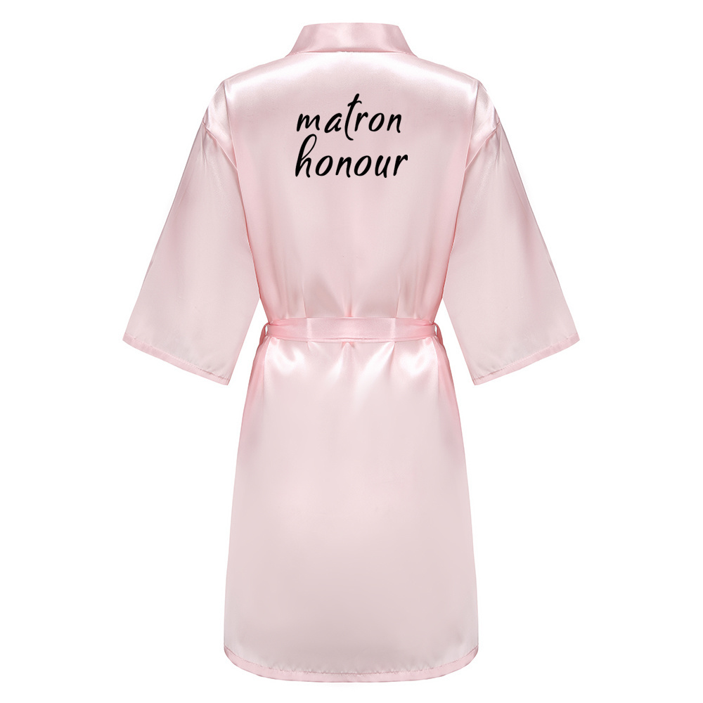 【Seasonal Sale】 New Bride Bridesmaid Robe With Black Letters Mother Sister of the Bride Wedding Gift Bathrobe Kimono Satin Robes SP005. 